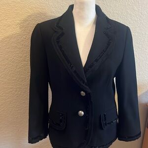 Banana Republic black wool blazer with velvet trim